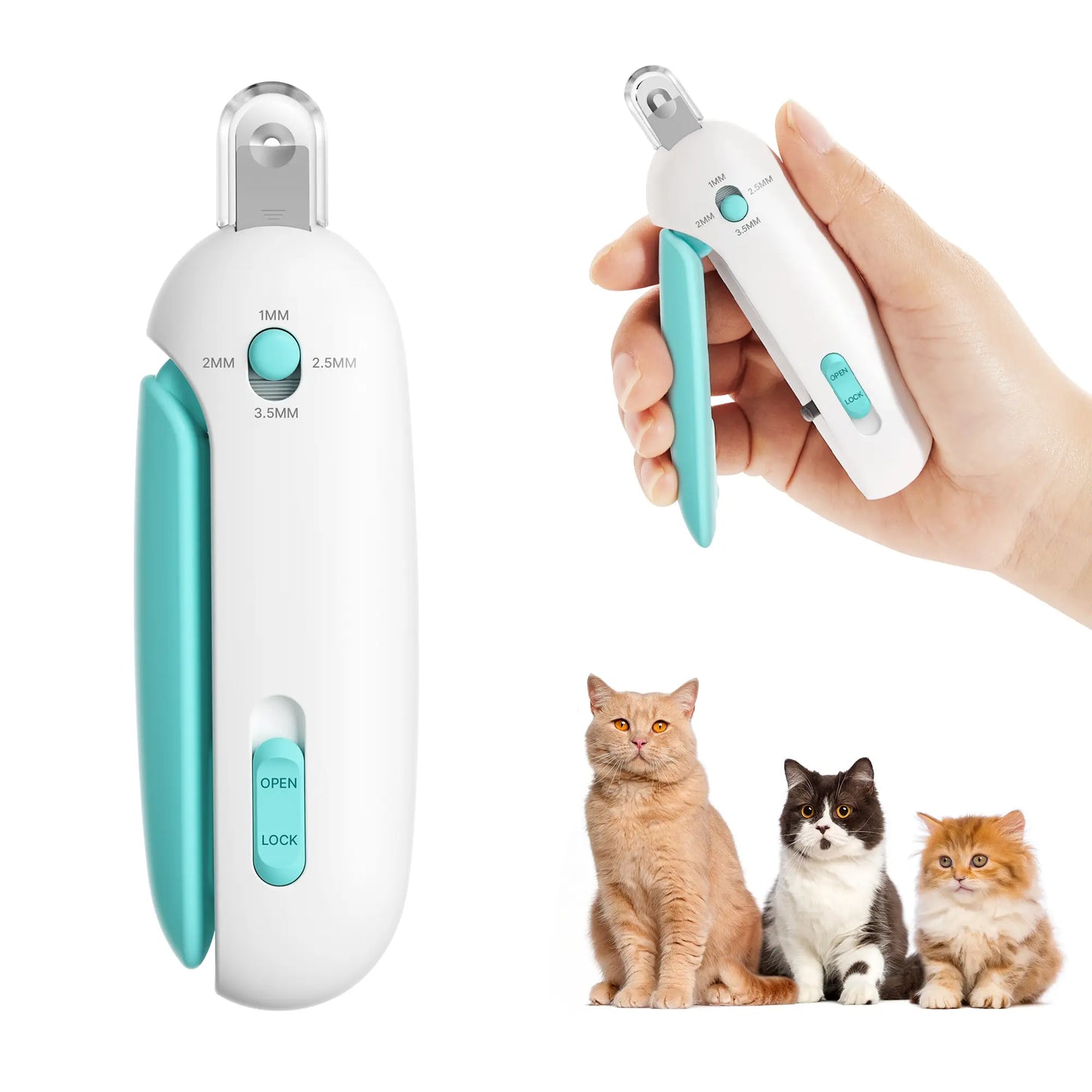 Potaroma Cat Nail Clipper with 4-Size Adjustable Trimming Hole & Hidden Nail File | Safe Toenail Trimmer for Kittens & Indoor Cats | Anti-Splash Claw Cutter for Pet Grooming (Blue)