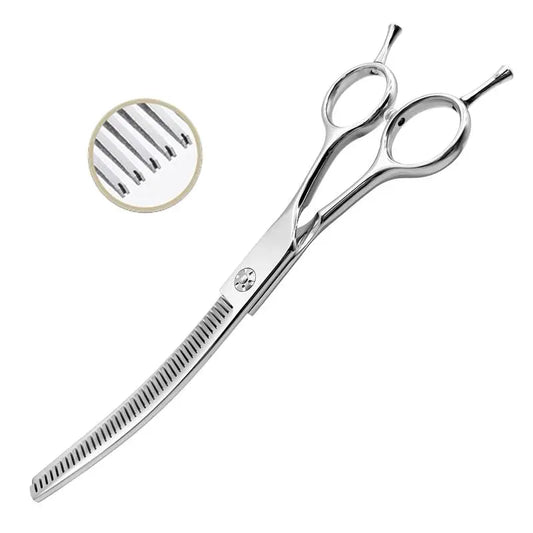 Silver Dog Grooming Scissors, up and down Curved Thinning Shears, Pet Hair Beauty Styling Tools