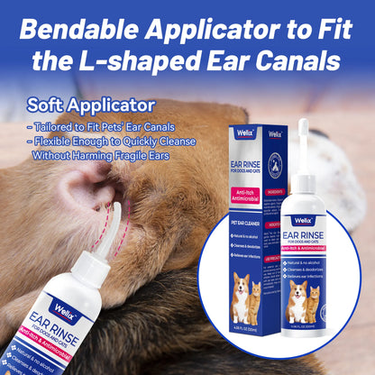 Wellix Ear Cleaner for Dogs & Cats - Soothing Honeysuckle Formula for Itch and Odor Relief, 120Ml